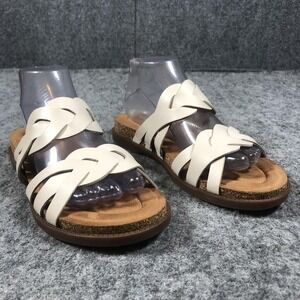 Earth Sandals Shoes Womens Size 9.5 White Leather Slide Braided Comfort ETDESTY